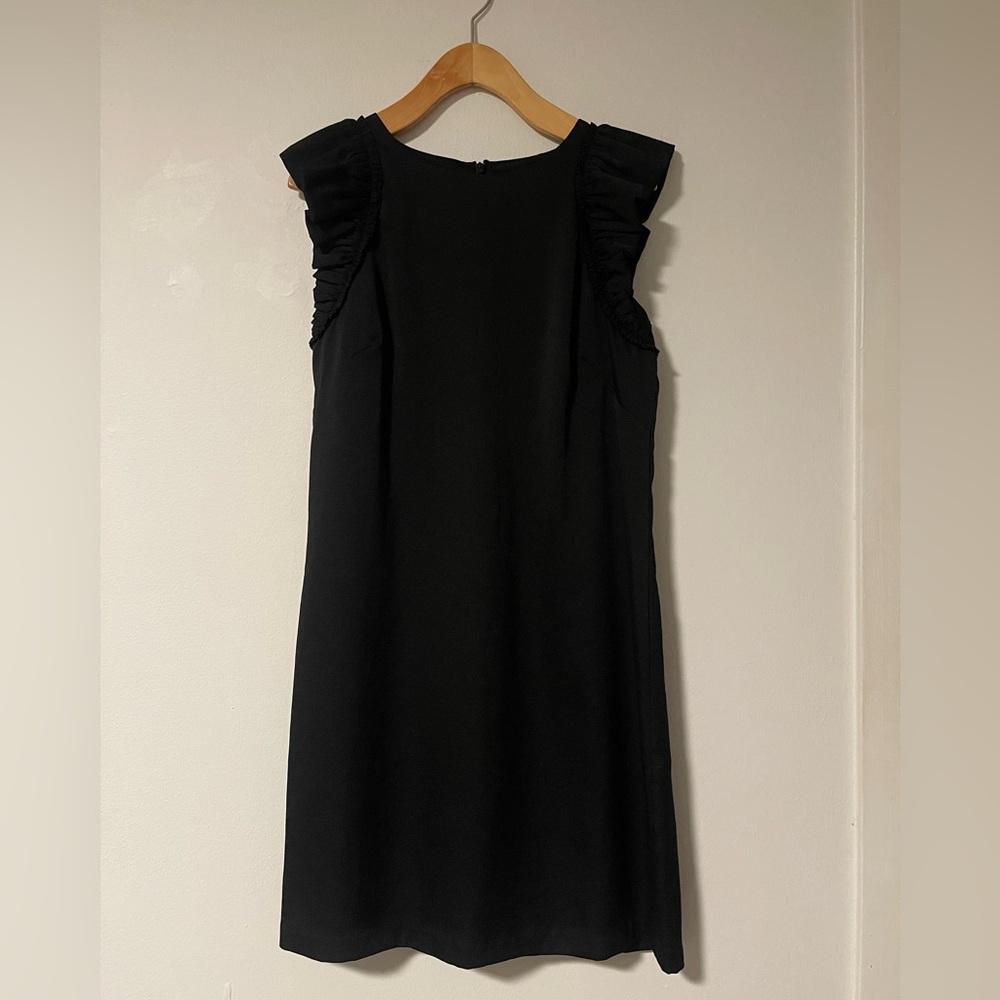 Ann Taylor Women's Size 4 Black Classic Sleeveless Sheath Dress Ruffle Sleeves